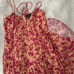 Motel Rocks Pink and Orange Maxi Dress with Delicate Floral Patterns
